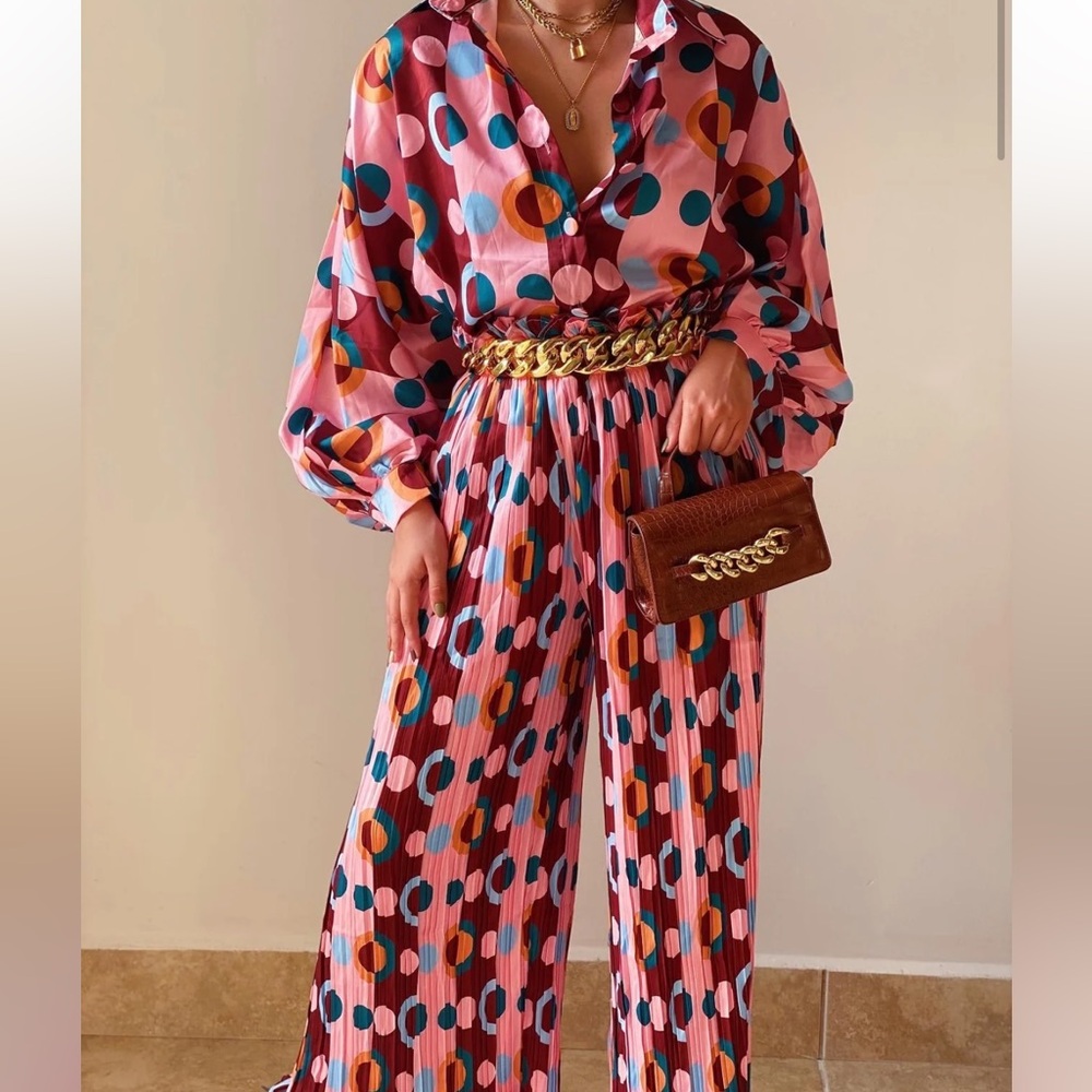 Vibrant Pink and Orange Jumpsuit with Wrap Top